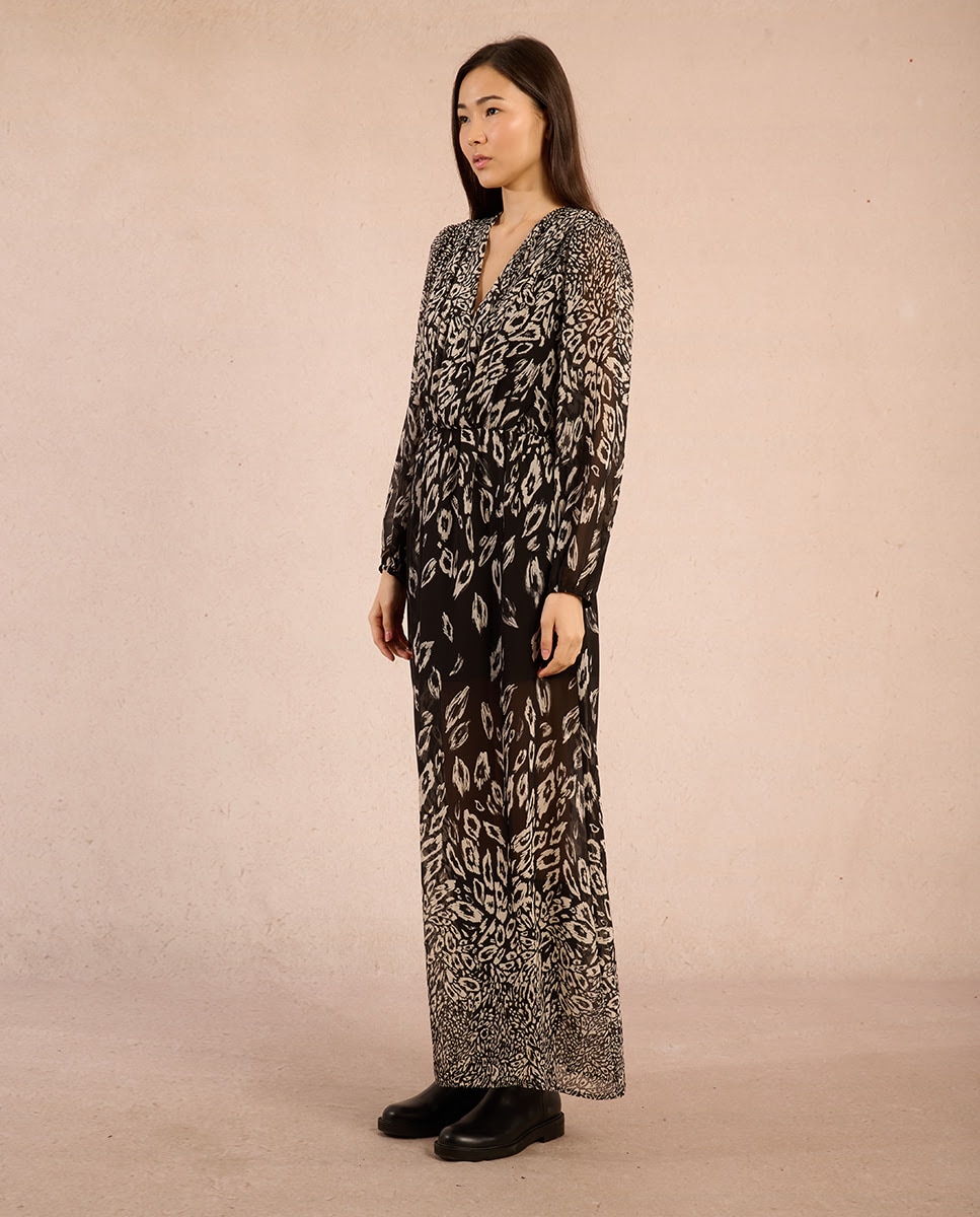 Vestido largo con estampado - Molly Bracken - Negro / Blanco Negro / Blanco-3