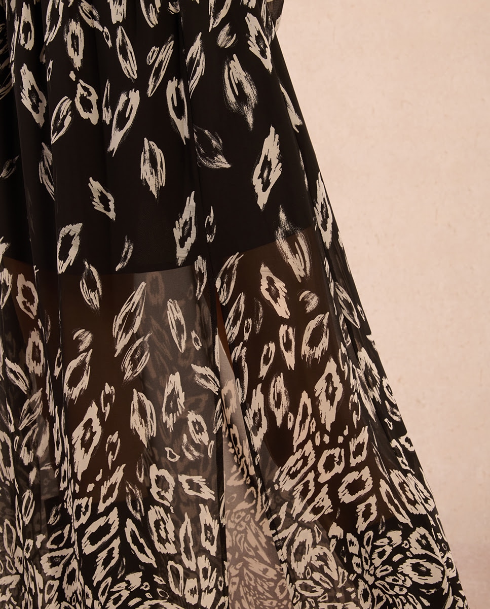 Vestido largo con estampado - Molly Bracken - Negro / Blanco Negro / Blanco-4