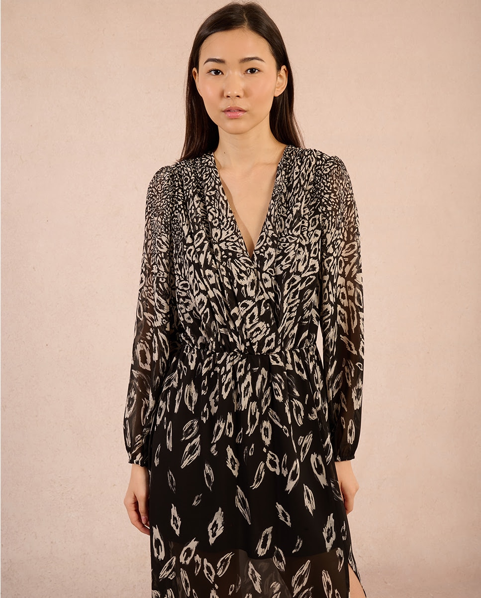 Vestido largo con estampado - Molly Bracken - Negro / Blanco Negro / Blanco-5