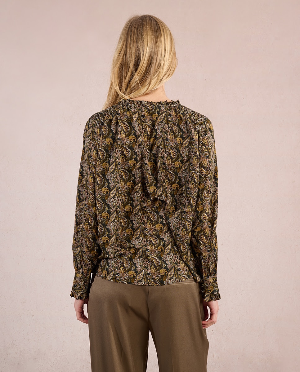 Camisa de mujer de manga larga con estampado y volantes - Molly Bracken - Marrón Marrón-2