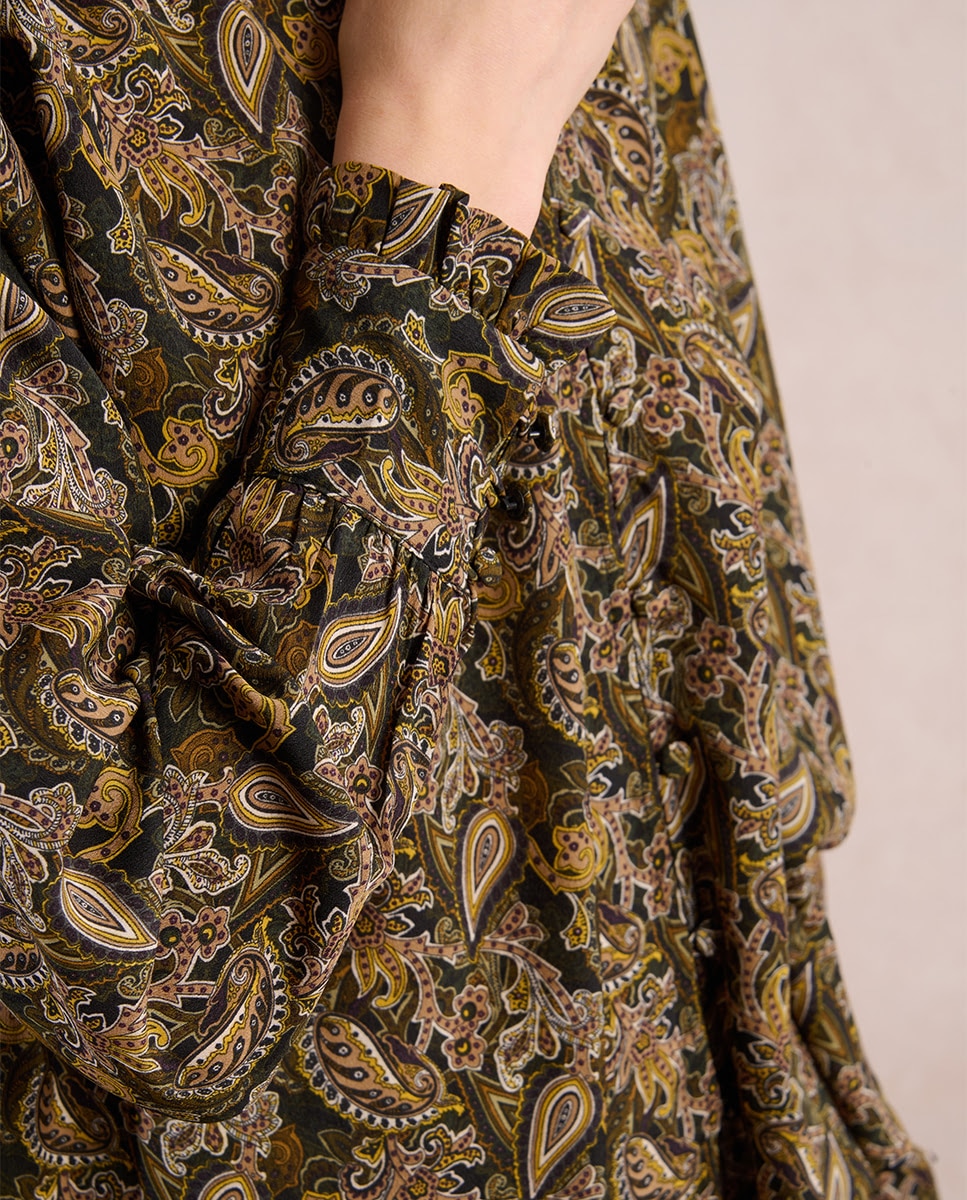 Camisa de mujer de manga larga con estampado y volantes - Molly Bracken - Marrón Marrón-3