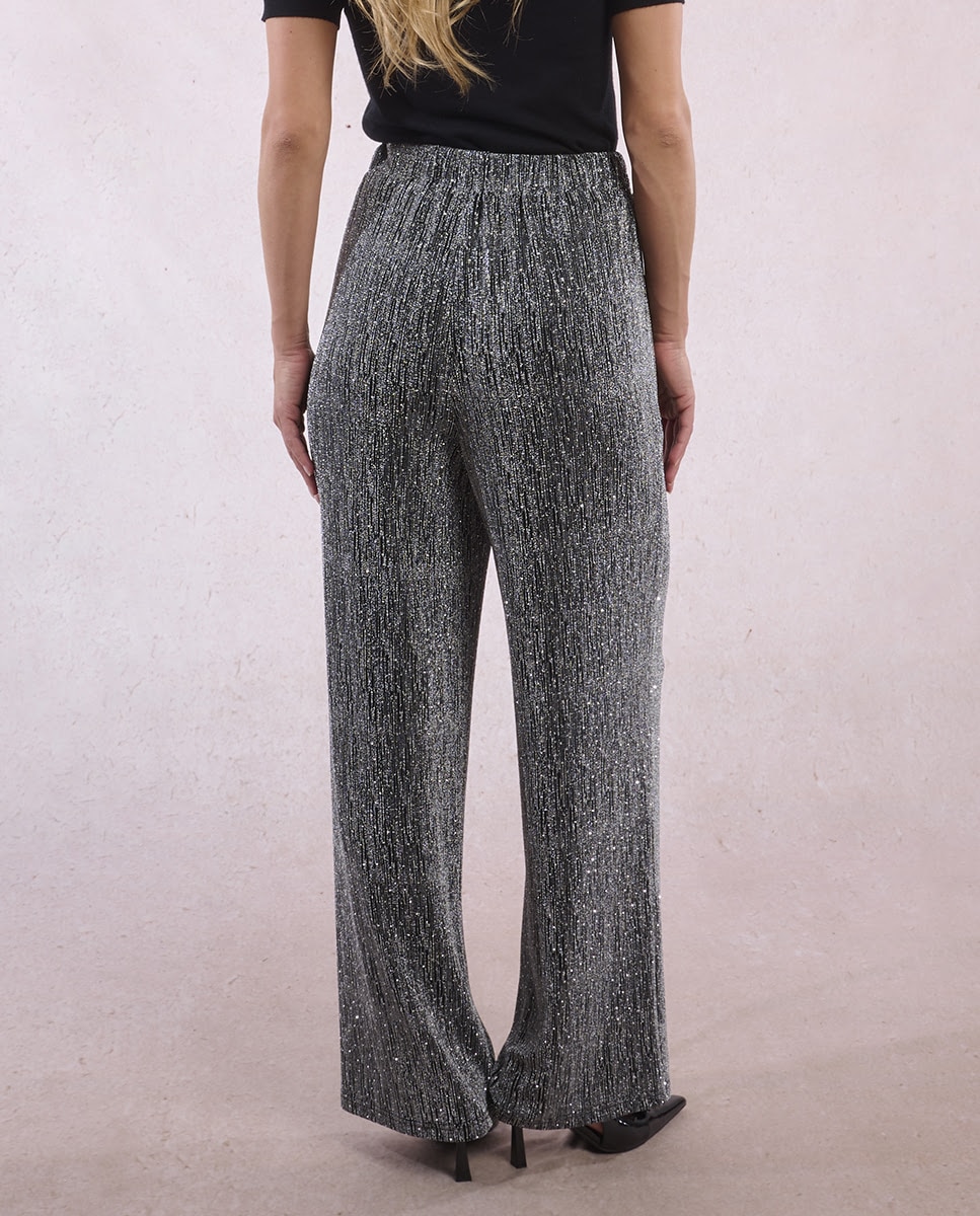 Pantalón de mujer largo en tejido brillante - Molly Bracken - Gris Gris-6