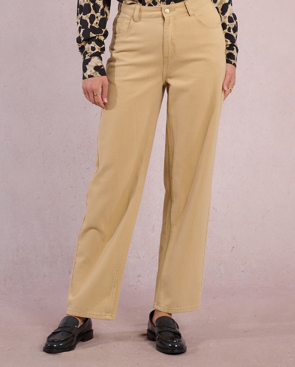 Pantalón de mujer largo en tejido de pana - Molly Bracken - Beige Beige-2