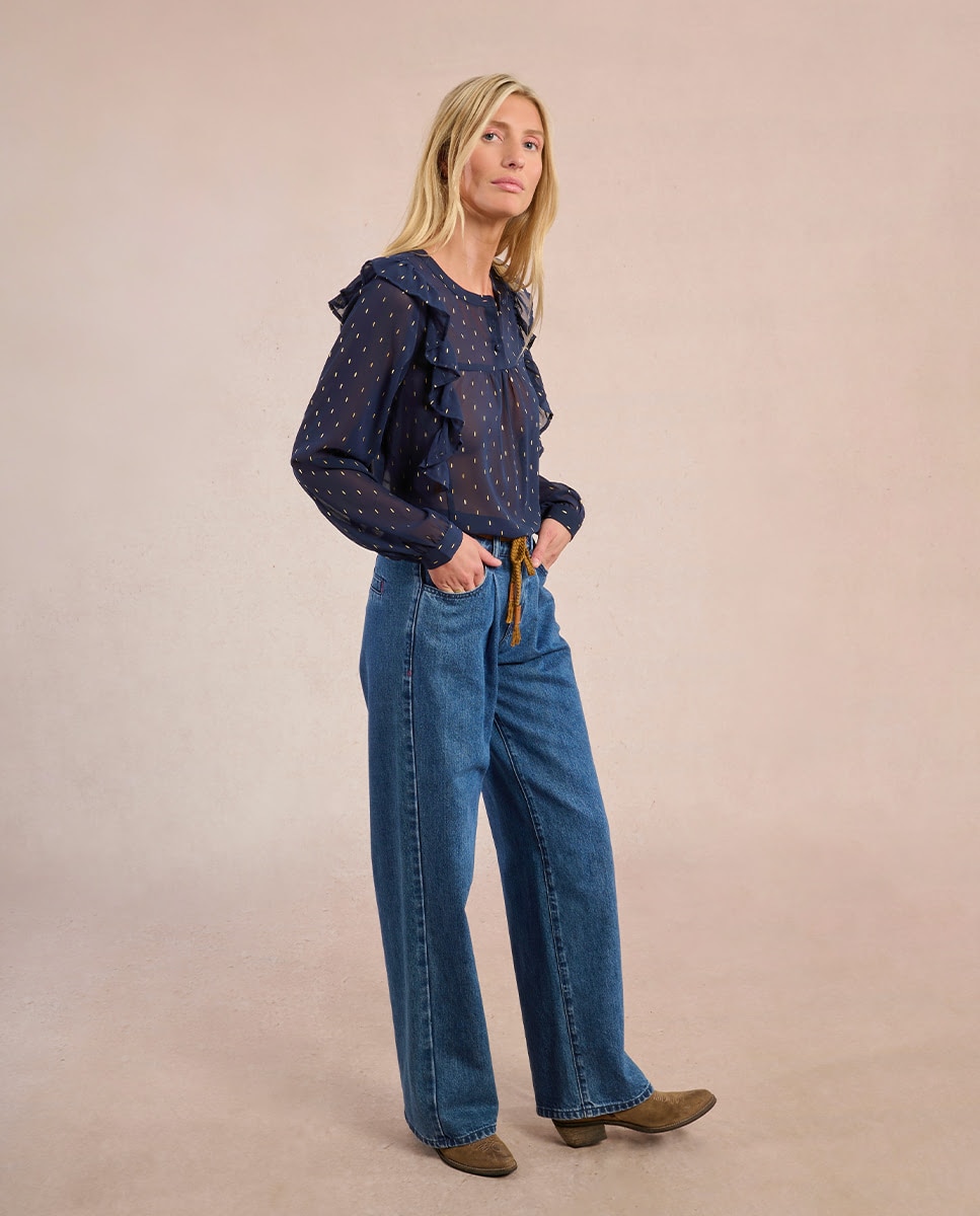 Pantalón de mujer largo vaquero con cinturón - Molly Bracken - Azul Azul-1