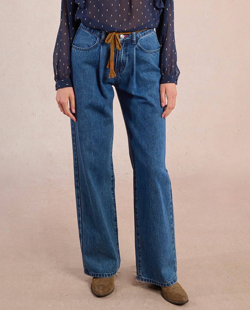 Pantalón de mujer largo vaquero con cinturón - Molly Bracken - Azul Azul-2