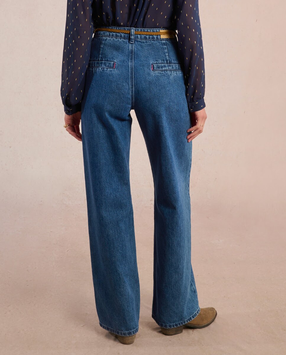 Pantalón de mujer largo vaquero con cinturón - Molly Bracken - Azul Azul-3