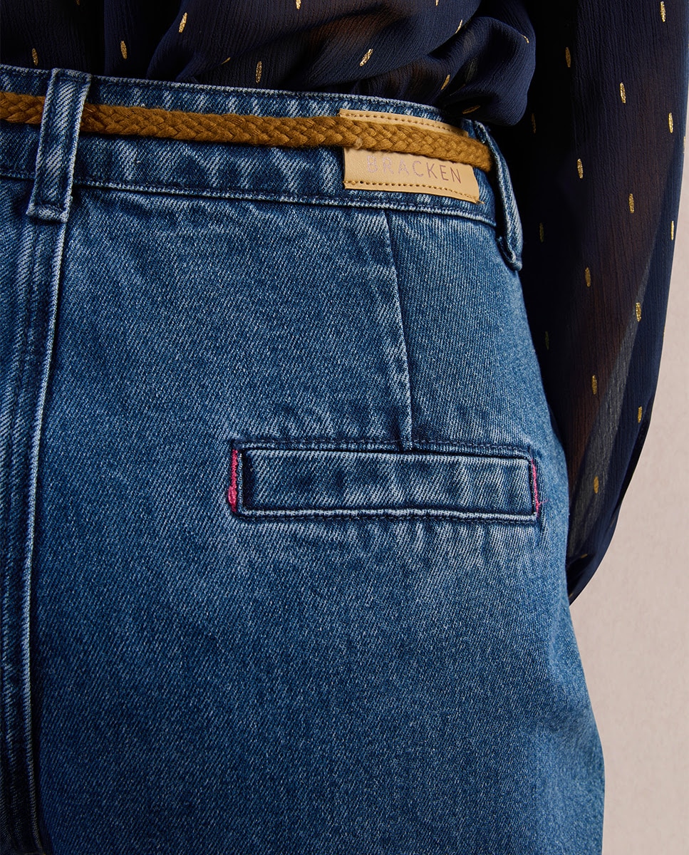 Pantalón de mujer largo vaquero con cinturón - Molly Bracken - Azul Azul-4