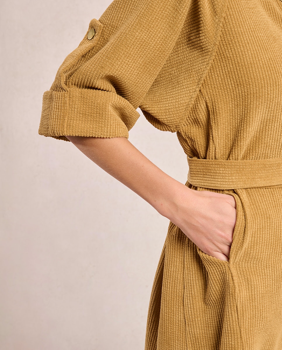 Vestido corto en tejido de pana con cinturón - Molly Bracken - Marrón Marrón-4