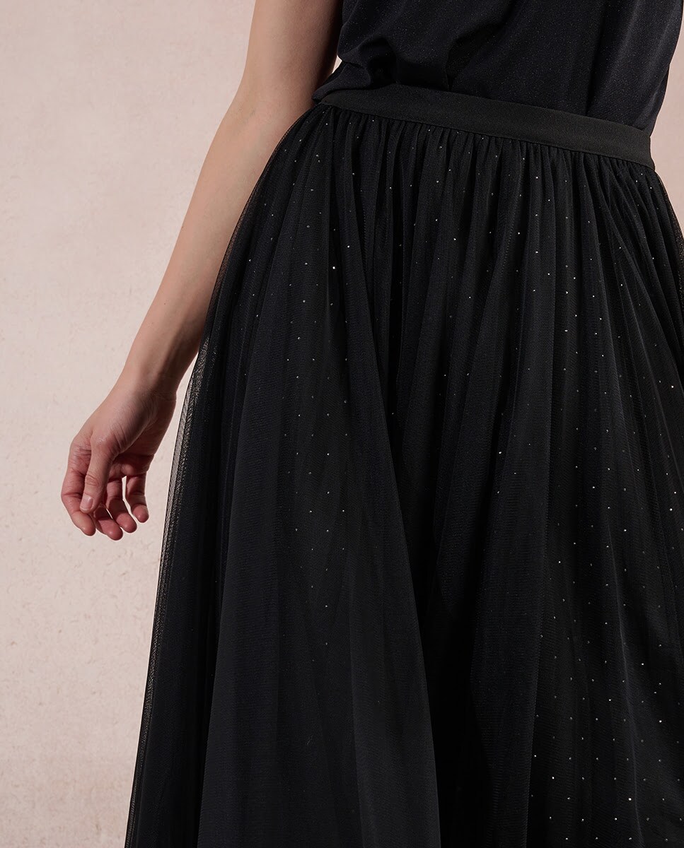Black Tulle Skirt Falda Larga Tul Negra Falda Larga Plisada De Tul