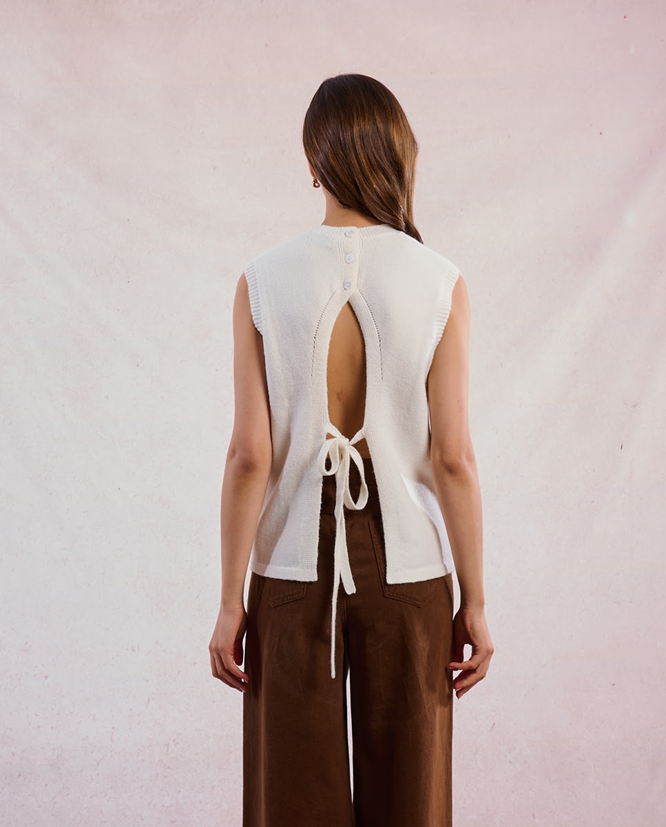 Jersey de mujer sin manga espalda descubierta - Molly Bracken - Blanco Blanco-2