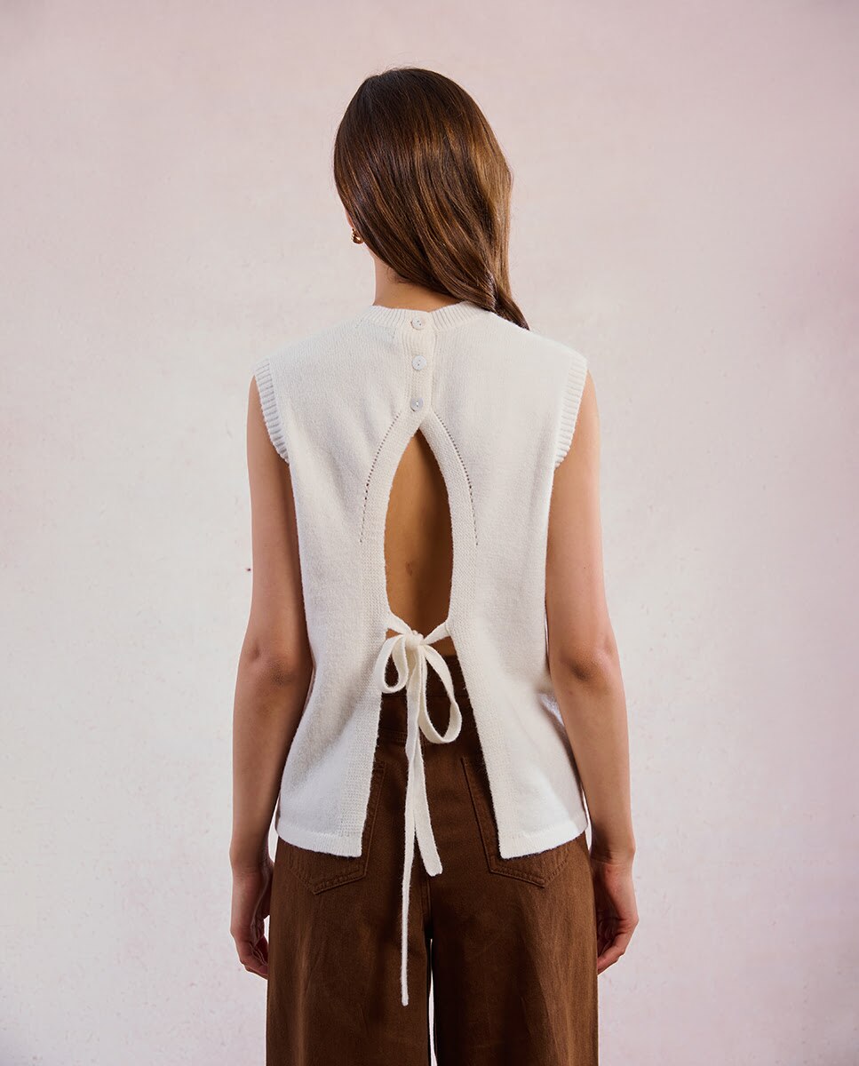 Jersey de mujer sin manga espalda descubierta - Molly Bracken - Blanco Blanco-4