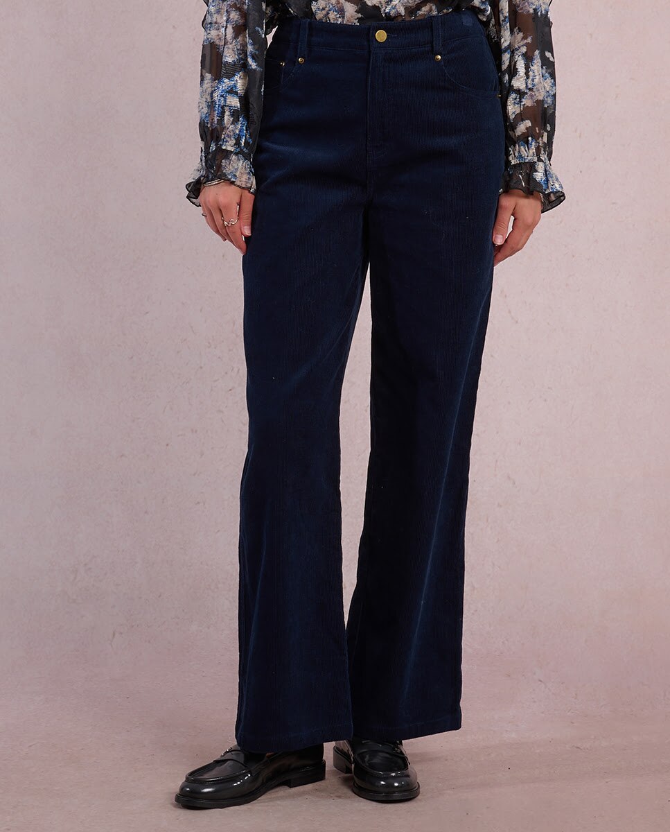 Pantalón de mujer largo perneras rectas - Molly Bracken - Azul oscuro Azul oscuro-2