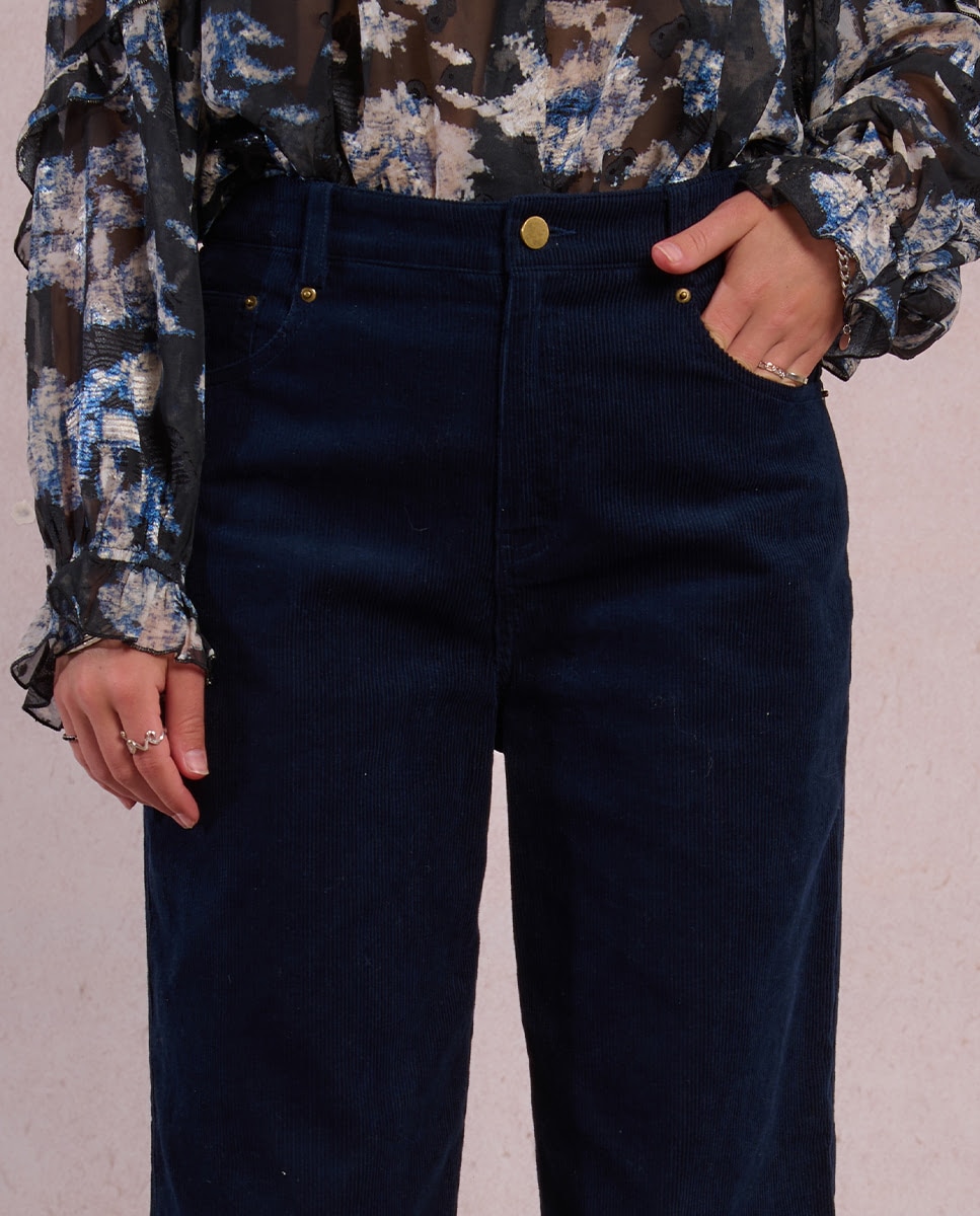 Pantalón de mujer largo perneras rectas - Molly Bracken - Azul oscuro Azul oscuro-4