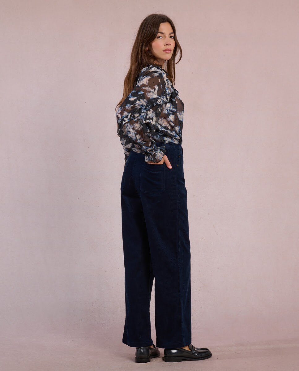 Pantalón de mujer largo perneras rectas - Molly Bracken - Azul oscuro Azul oscuro-5