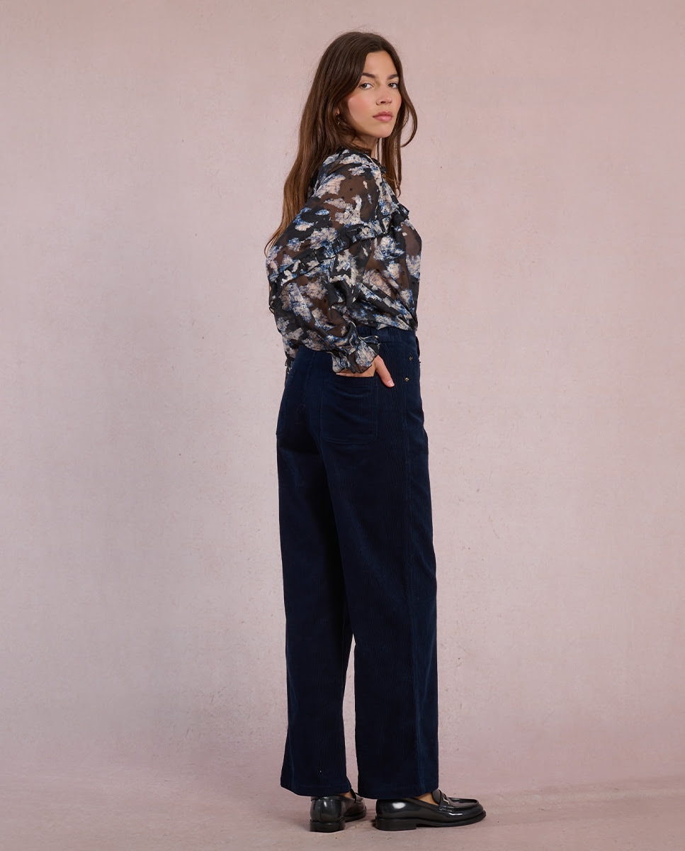 Pantalón de mujer largo perneras rectas - Molly Bracken - Azul oscuro Azul oscuro-6