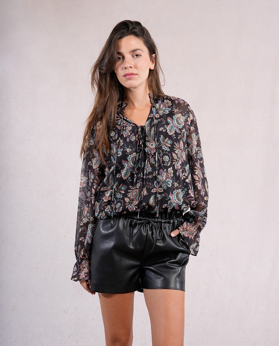 Short de mujer corto efecto cuero - Molly Bracken - Negro Negro-5