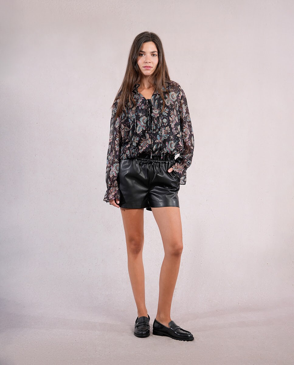 Short de mujer corto efecto cuero - Molly Bracken - Negro Negro-6
