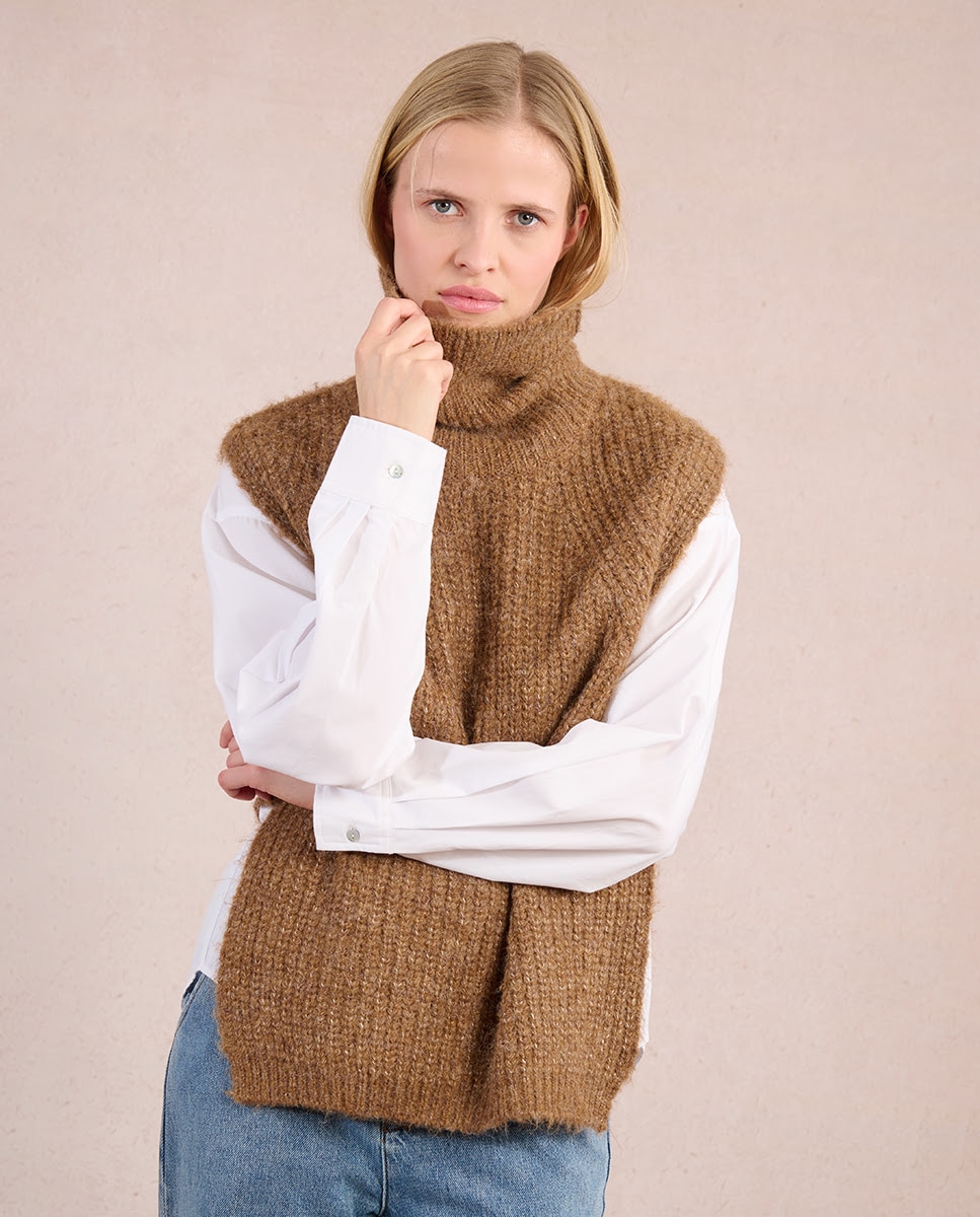 Jersey de mujer sin manga con aberturas - Molly Bracken - Marrón Marrón-5