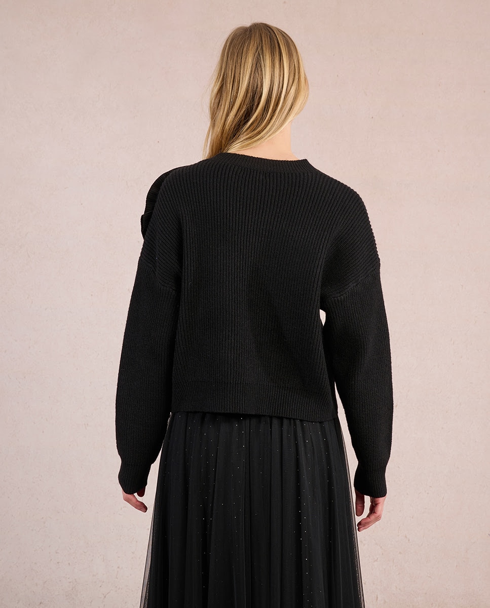 Jersey de mujer de manga larga detalle flor - Molly Bracken - Negro Negro-2