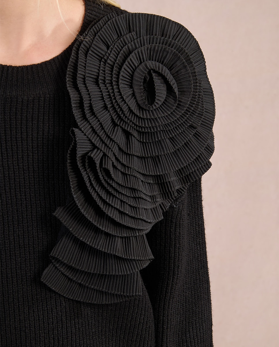 Jersey de mujer de manga larga detalle flor - Molly Bracken - Negro Negro-3
