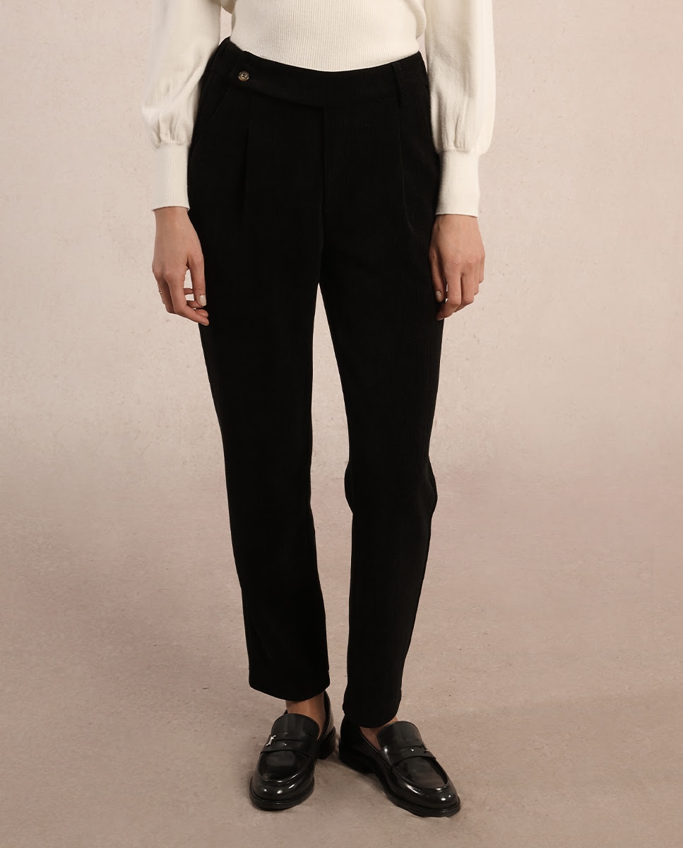 Pantalón de mujer tobillero en tejido de micropana - Molly Bracken - Negro Negro-2