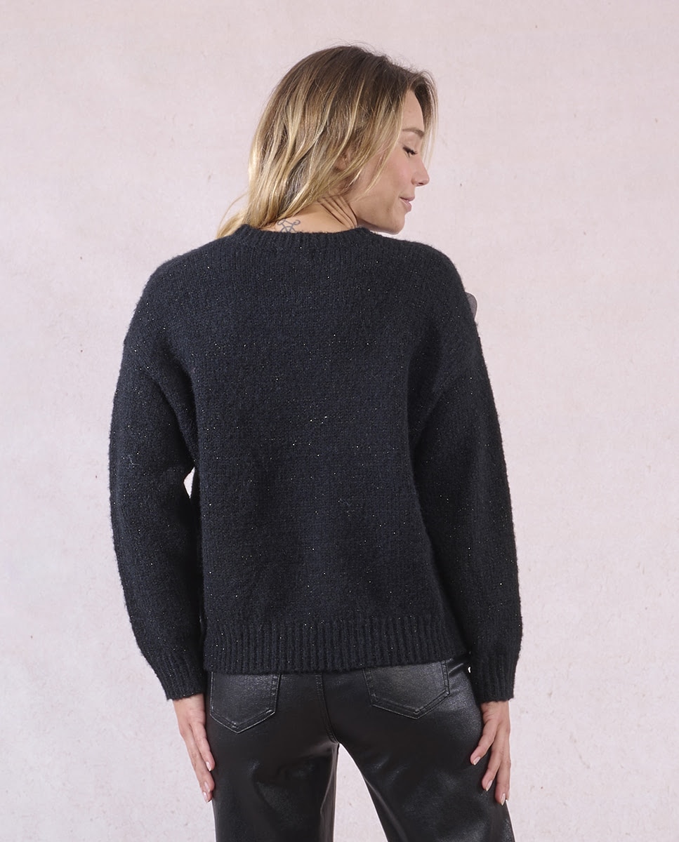 Jersey de mujer de manga larga detalle flores - Molly Bracken - Negro Negro-2