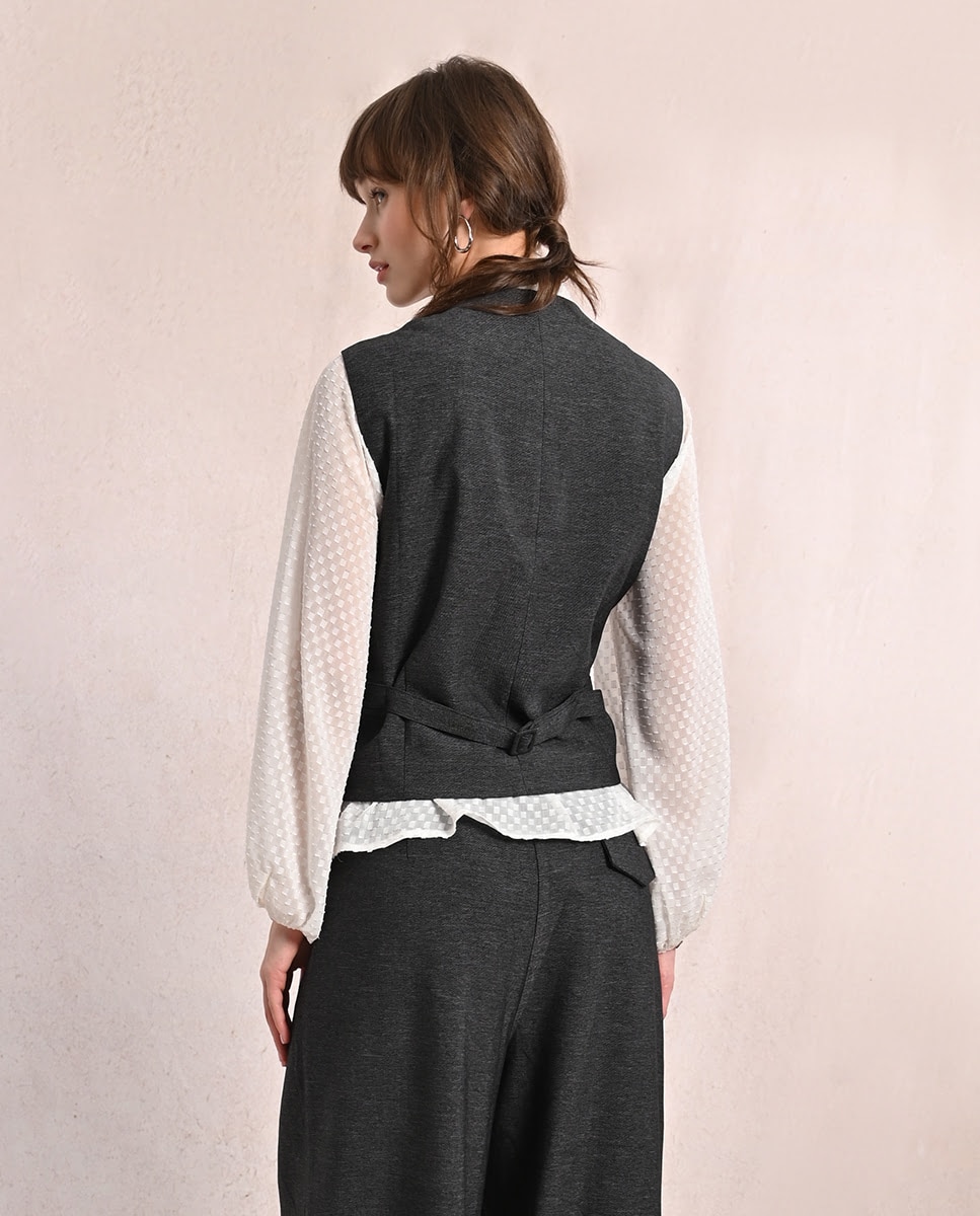 Chaleco de mujer corto efecto ante - Molly Bracken - Gris oscuro Gris oscuro-2