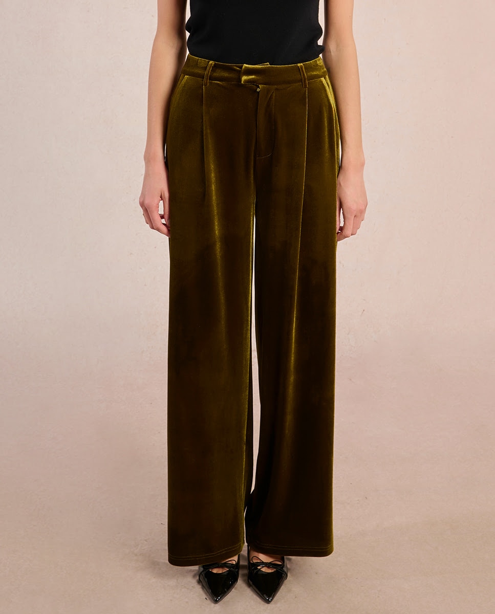 Pantalón de mujer largo en tejido de terciopelo - Molly Bracken - Marrón Marrón-2