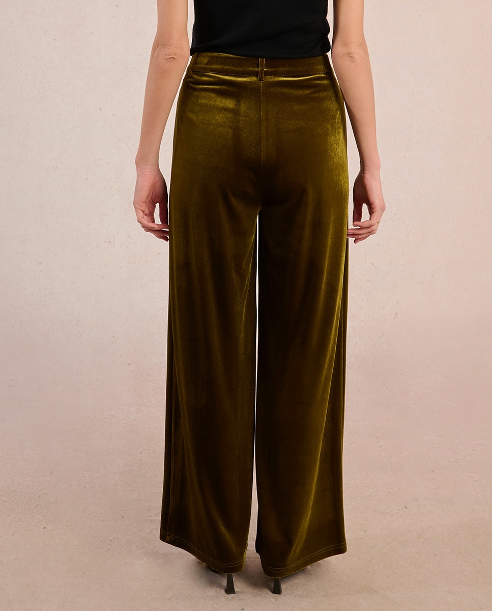 Pantalón de mujer largo en tejido de terciopelo - Molly Bracken - Marrón Marrón-3