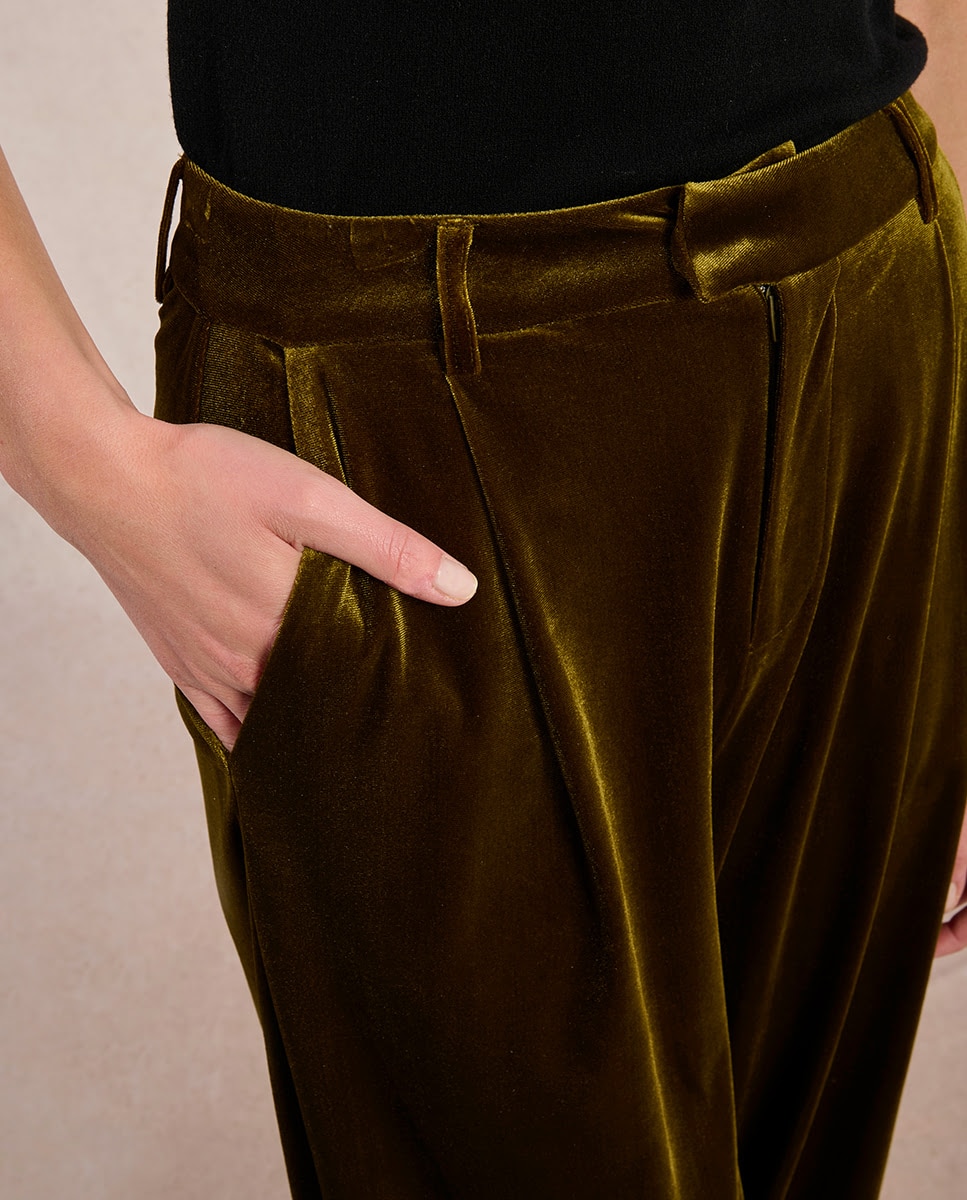 Pantalón de mujer largo en tejido de terciopelo - Molly Bracken - Marrón Marrón-4