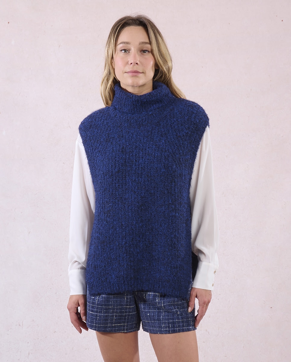Jersey de mujer sin manga con aberturas - Molly Bracken - Azul Azul-1