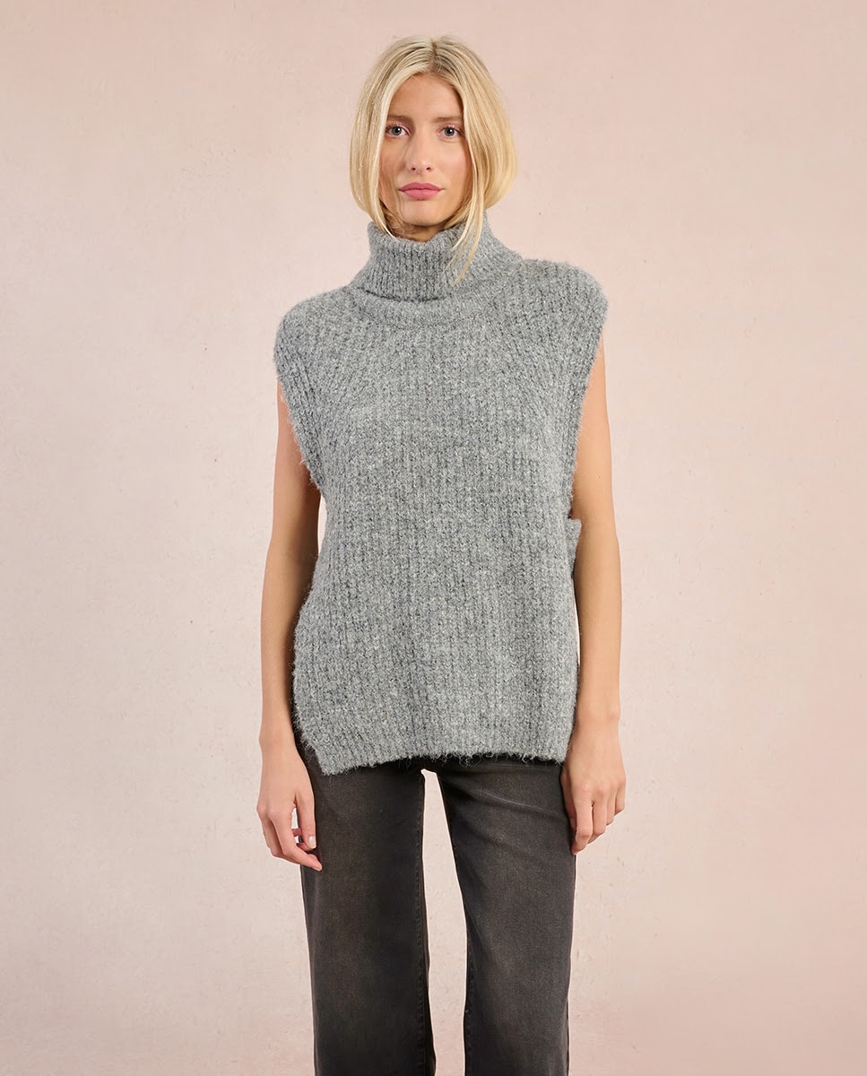 Jersey de mujer sin manga con aberturas - Molly Bracken - Gris Gris-1