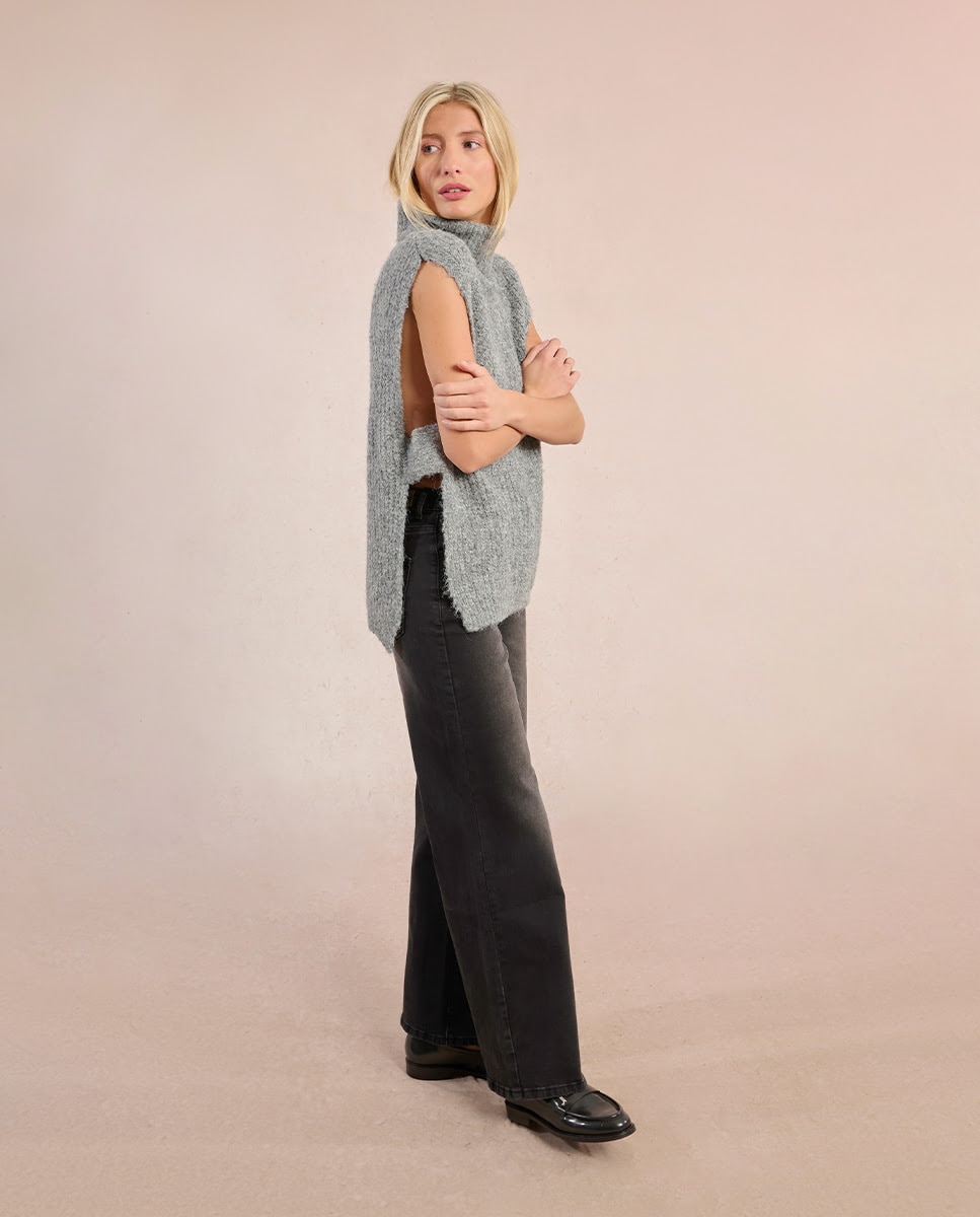 Jersey de mujer sin manga con aberturas - Molly Bracken - Gris Gris-3