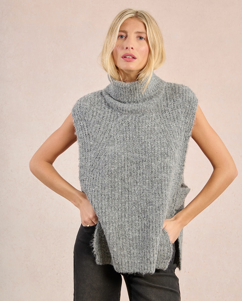 Jersey de mujer sin manga con aberturas - Molly Bracken - Gris Gris-5