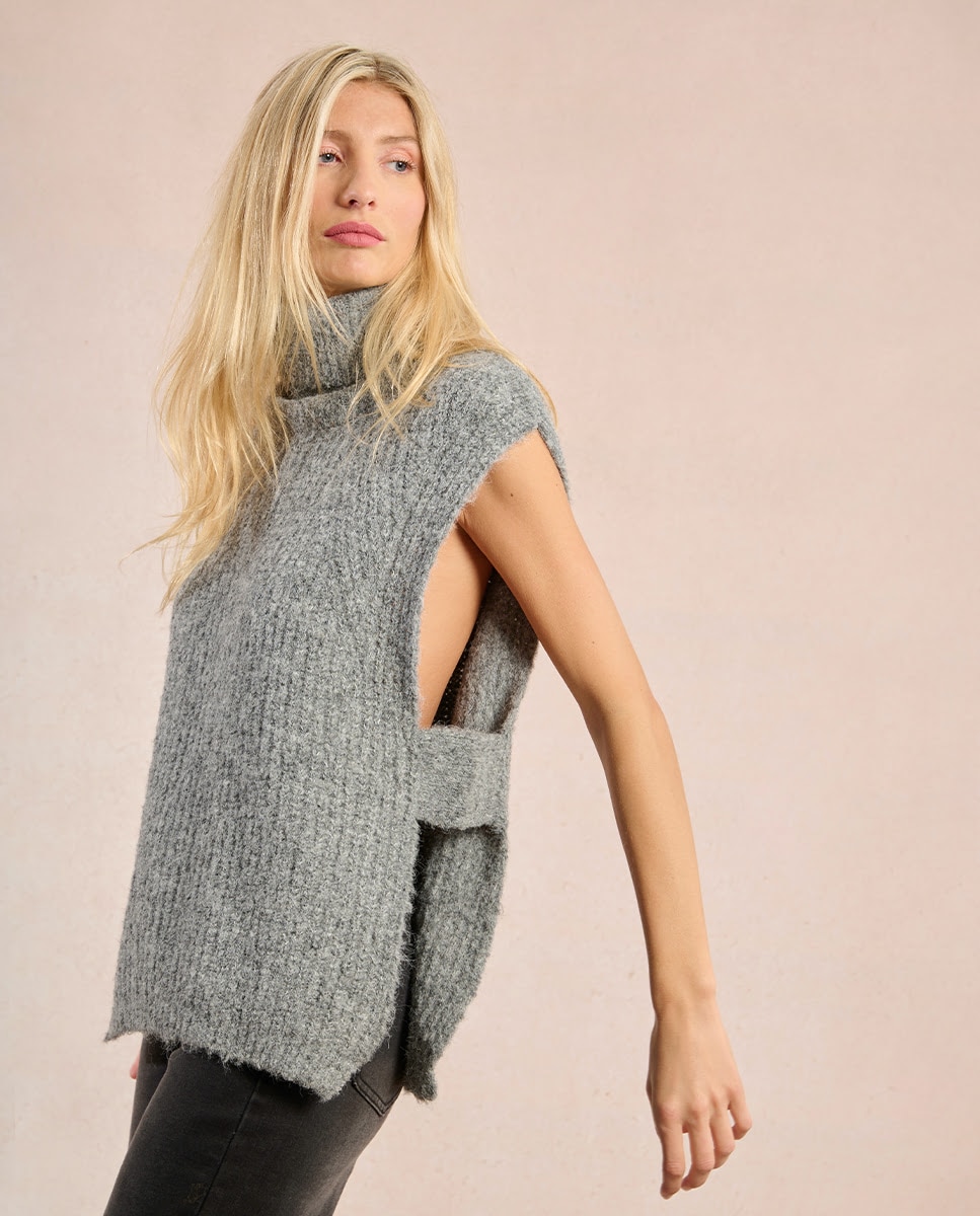 Jersey de mujer sin manga con aberturas - Molly Bracken - Gris Gris-6