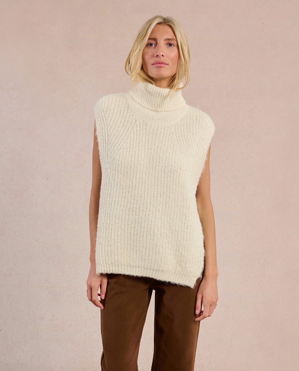 Jersey de mujer sin manga con aberturas - Molly Bracken - Crema Crema-1