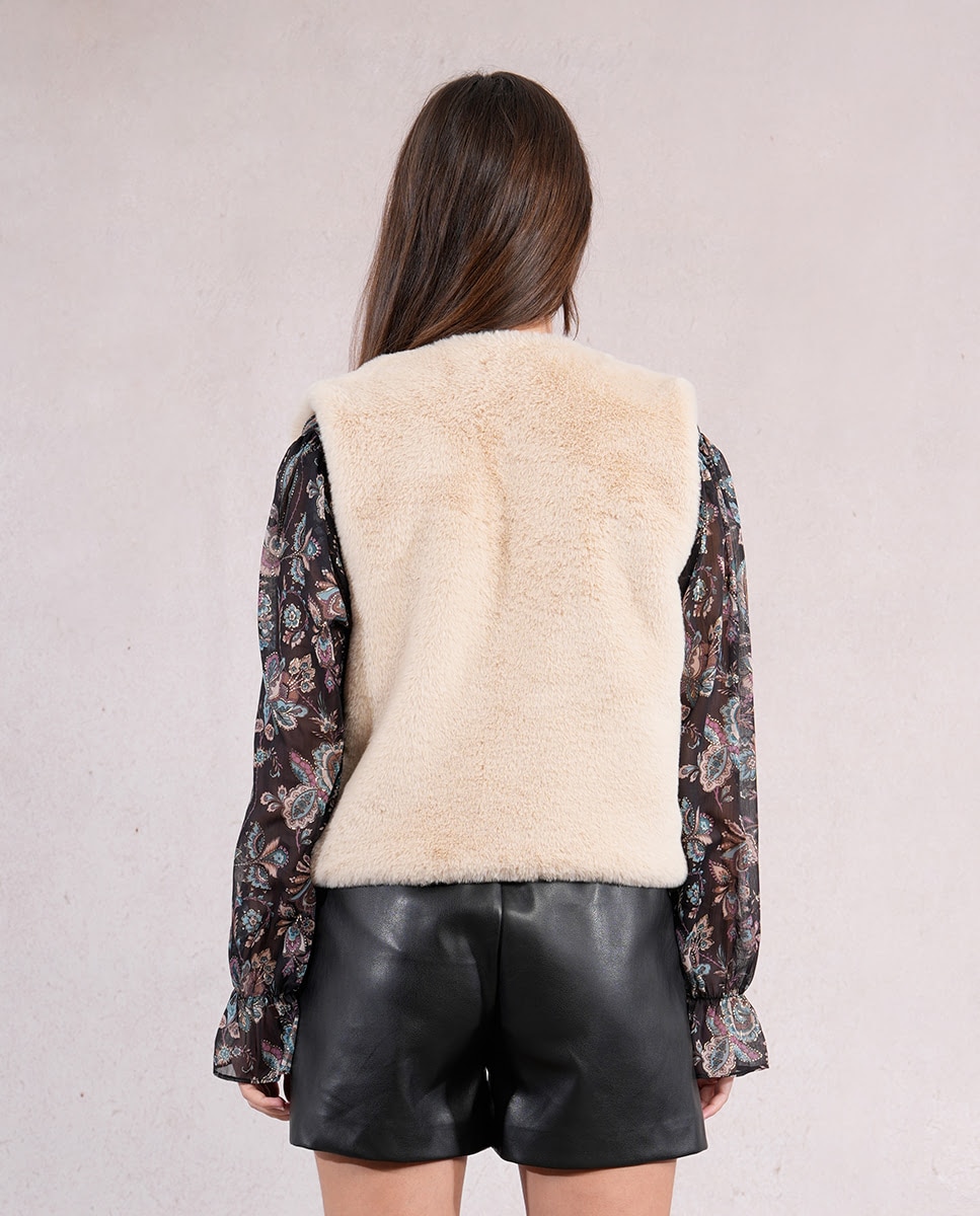 Chaleco de mujer corto en tejido peluche - Molly Bracken - Beige Beige-2