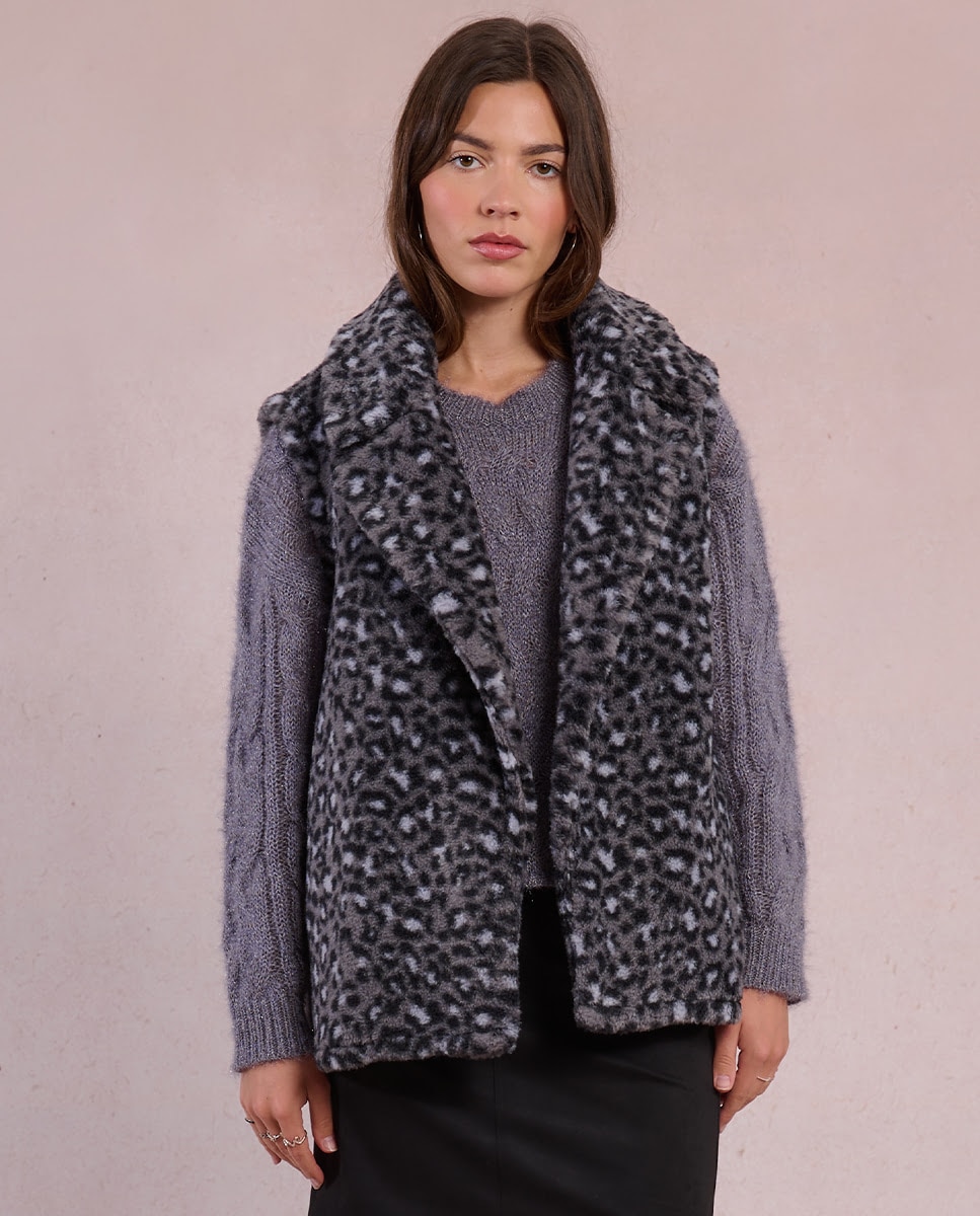 Chaleco de mujer en tejido de borreguito - Molly Bracken - Gris Gris-1