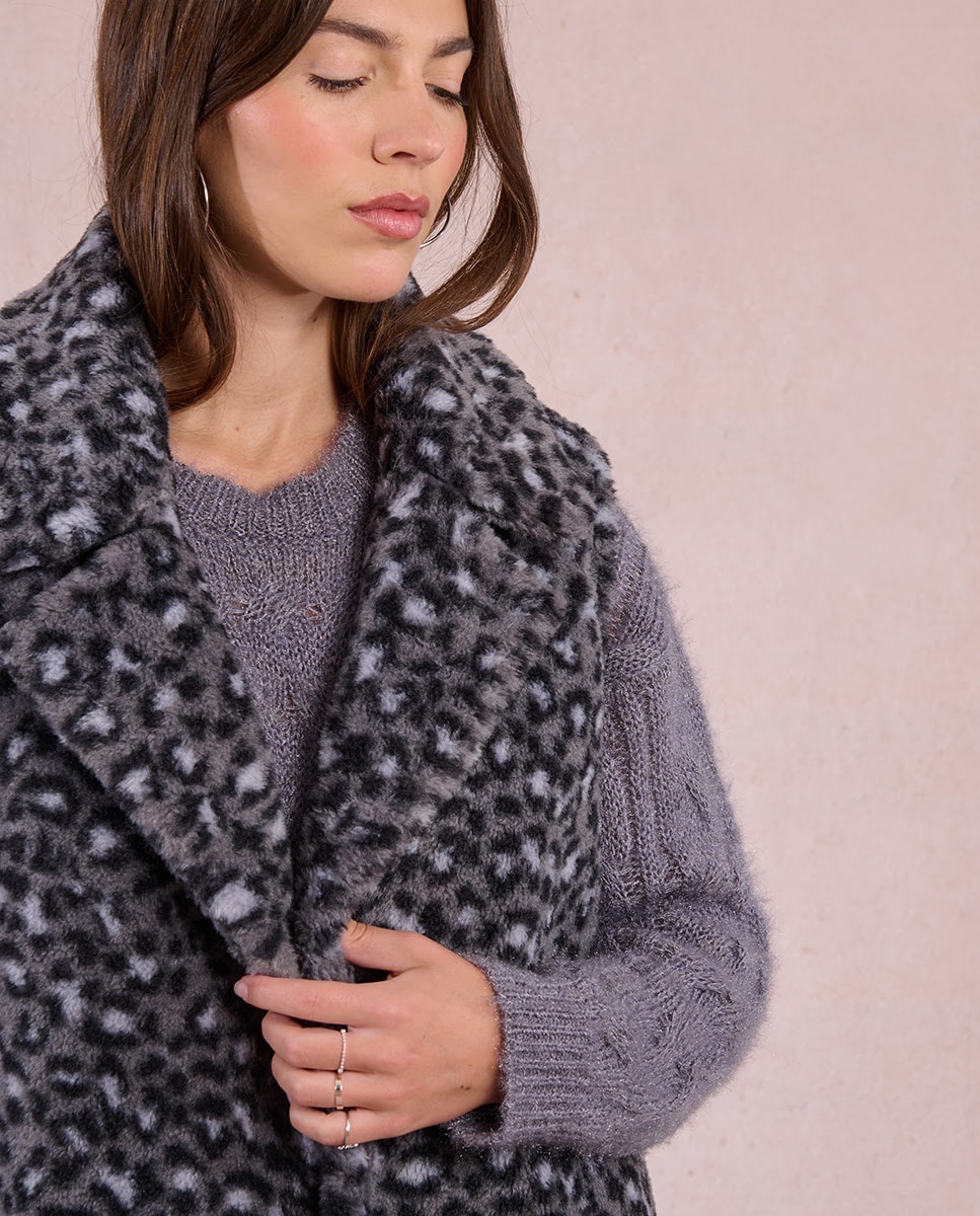 Chaleco de mujer en tejido de borreguito - Molly Bracken - Gris Gris-4