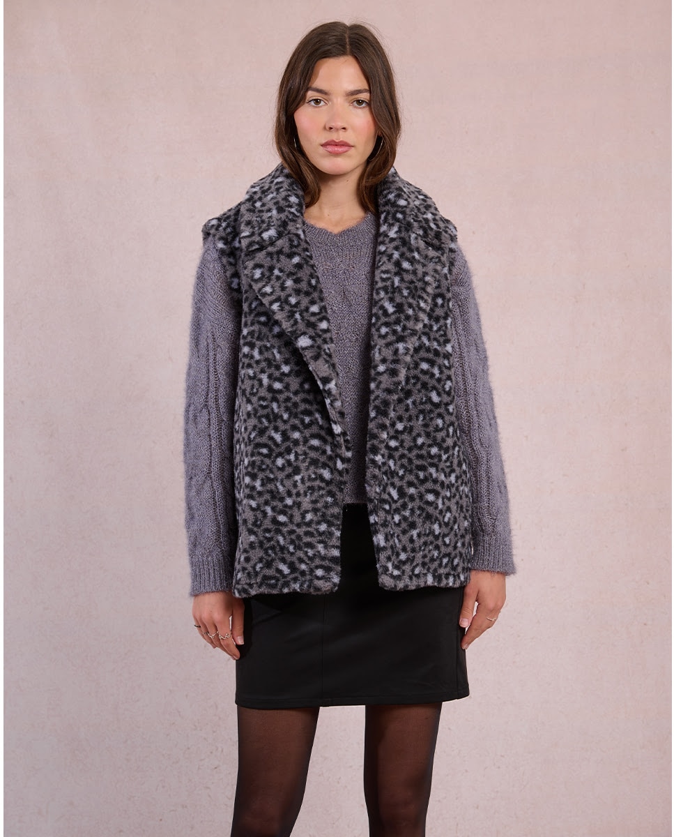 Chaleco de mujer en tejido de borreguito - Molly Bracken - Gris Gris-5