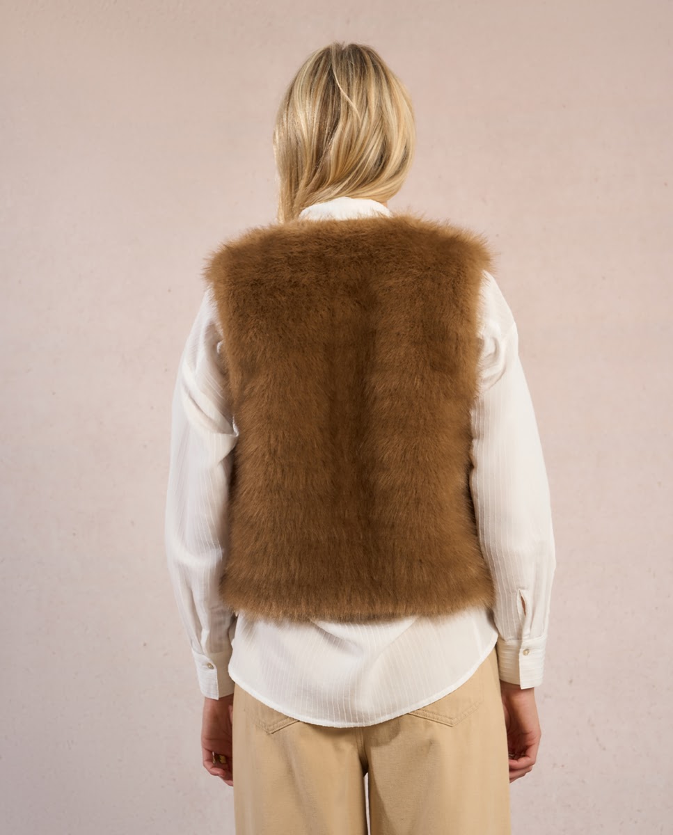 Chaleco de mujer corto en tejido peluche - Molly Bracken - Marrón Marrón-2