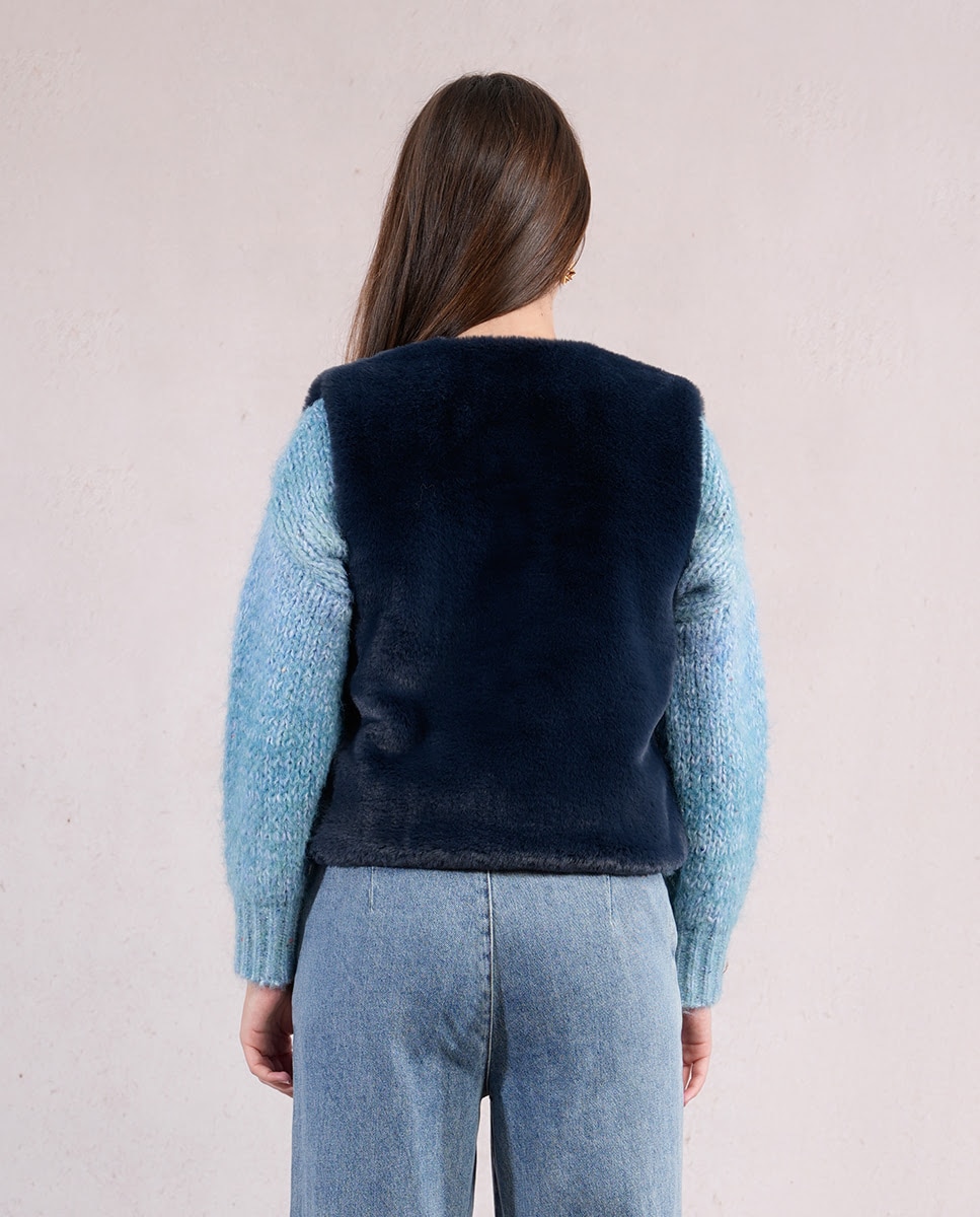 Chaleco de mujer corto en tejido peluche - Molly Bracken - Azul marino Azul marino-2