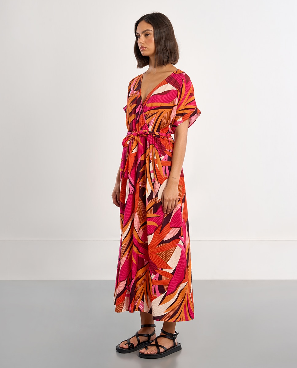 Lili Sidonio - Vestido largo de manga corta con estampado y lazada.