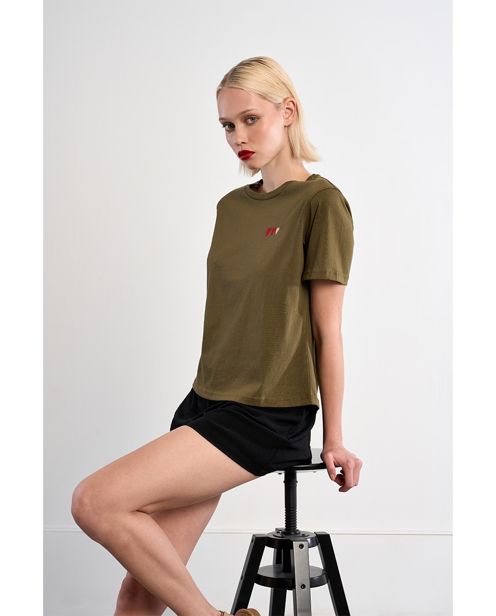 Camiseta de mujer de manga corta detalle corazones - Lili Sidonio - Kaki Kaki-4