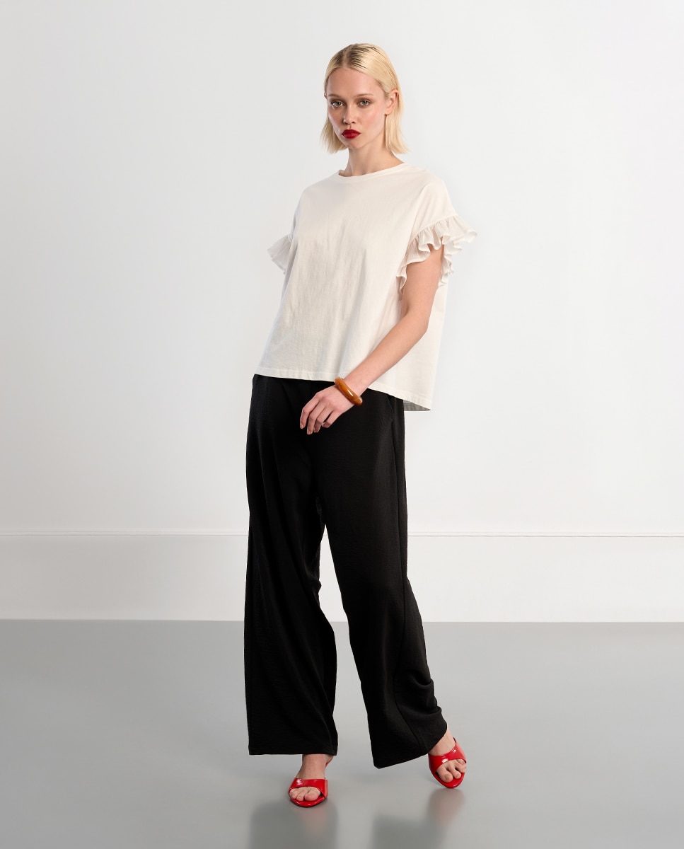 Lili Sidonio - Camiseta de mujer de manga corta con volantes.