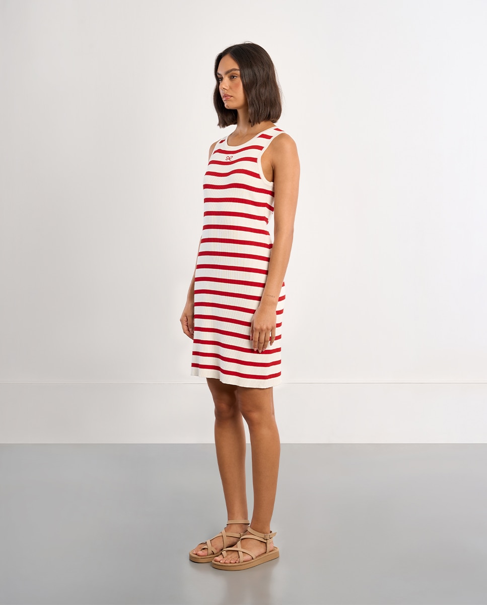 Lili Sidonio - Vestido de manga sisa estampado rayas.