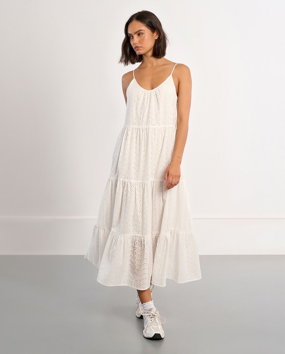 Lili Sidonio - Vestido de tirantes bordado con volantes.