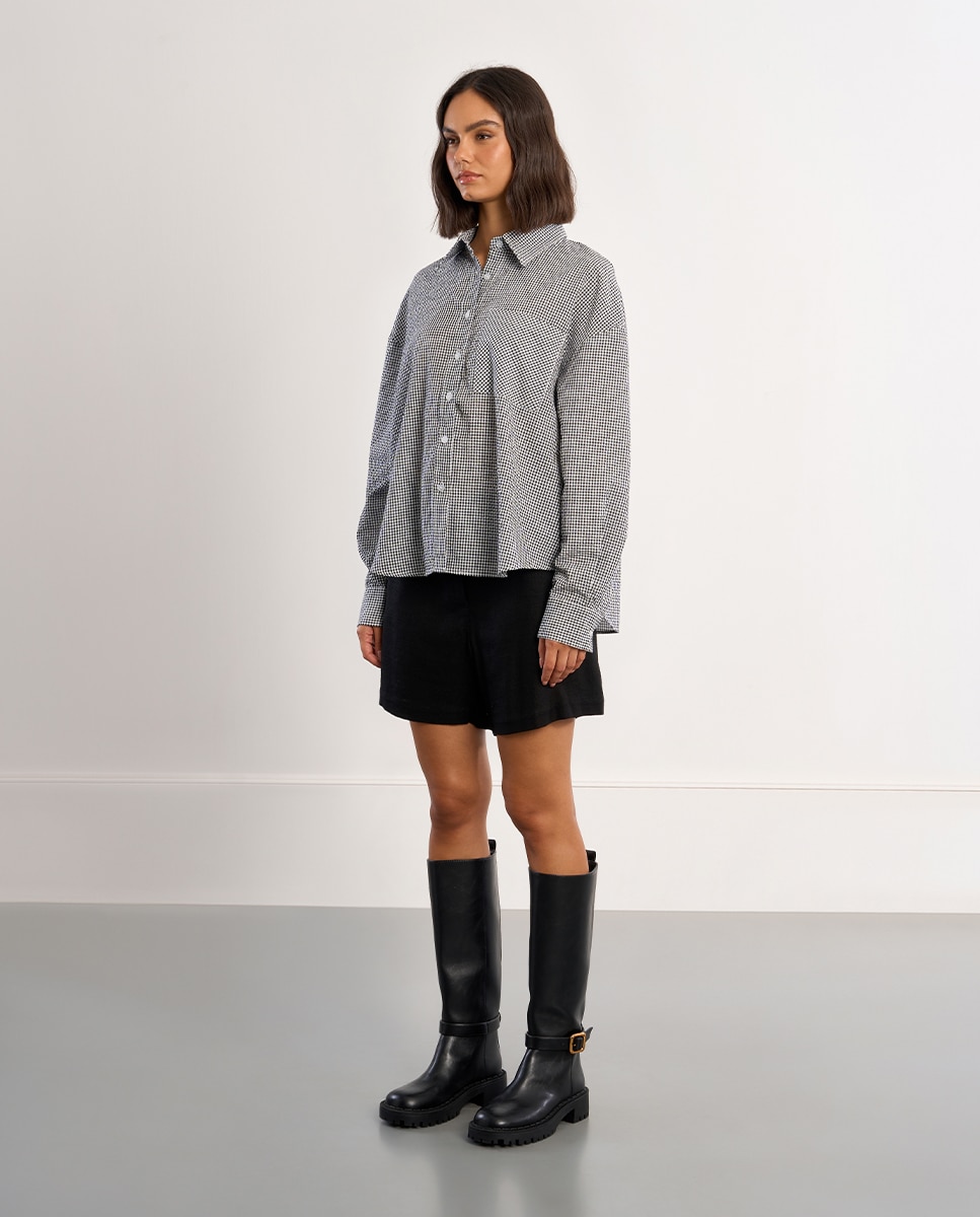 Lili Sidonio - Camisa de mujer de manga larga estampado vichy.