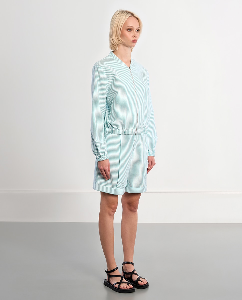 Bomber de mujer de manga larga estampado rayas - Lili Sidonio - Verde menta Verde menta-1