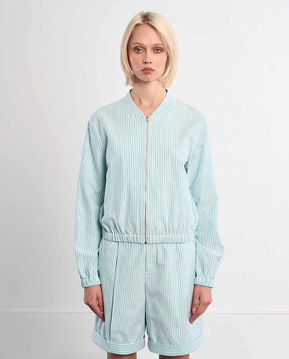 Bomber de mujer de manga larga estampado rayas - Lili Sidonio - Verde menta Verde menta-2